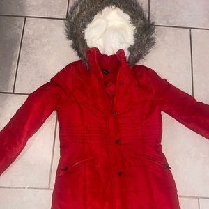 Red puff winter jacket